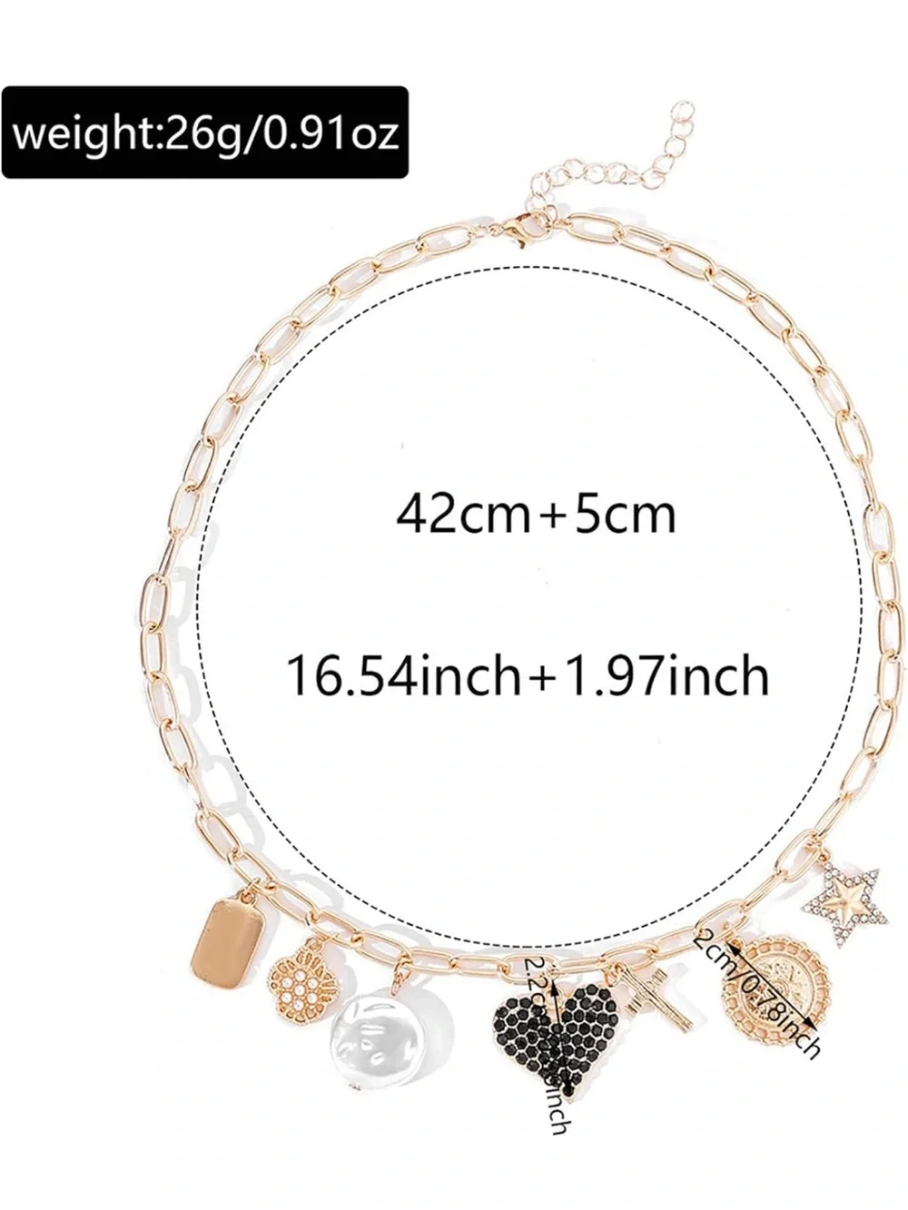 Anthropologie Gold Charm Necklace with Black Heart and Pearl
